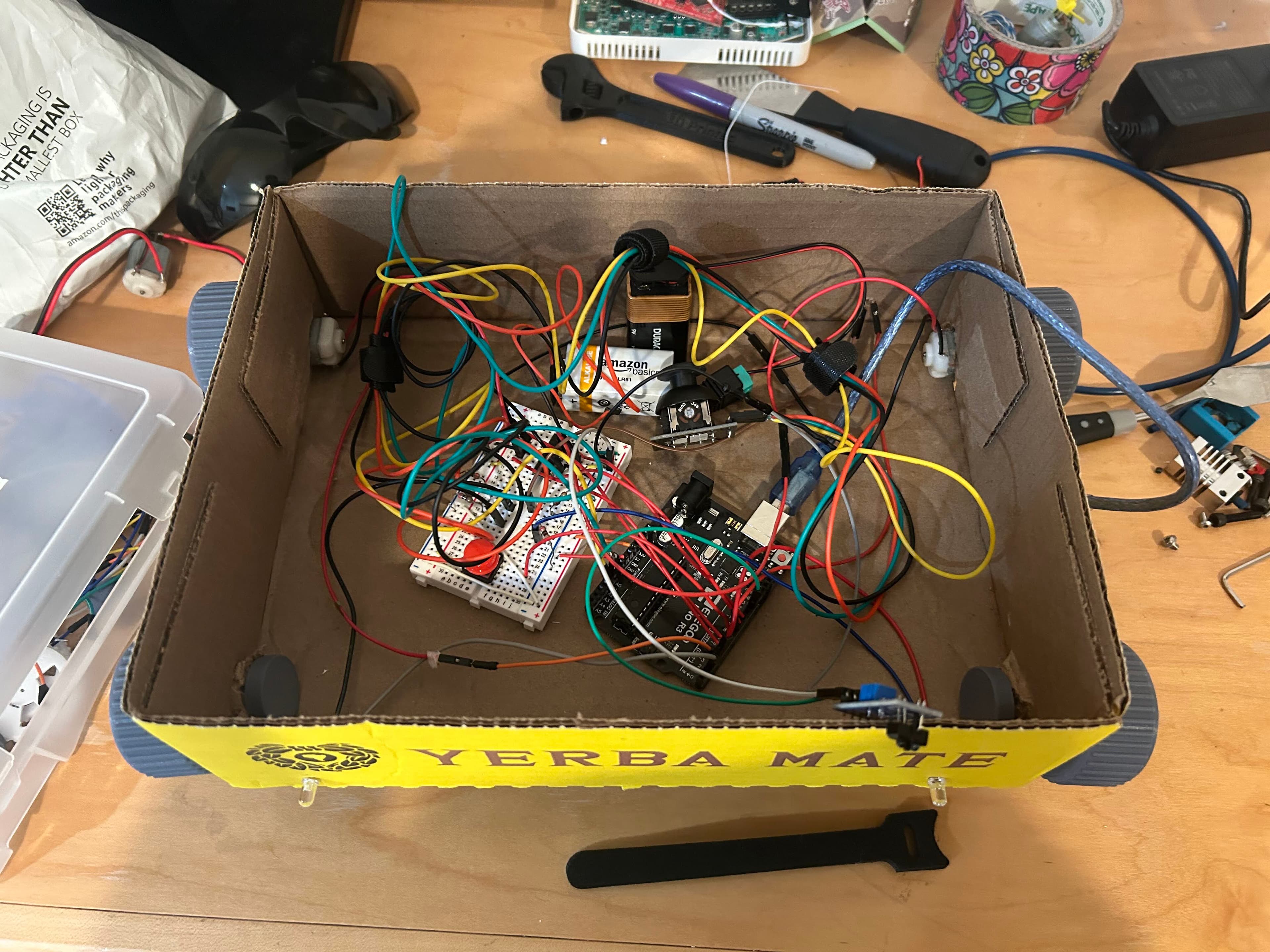 Our final robot, nicknamed the "Yerba Mate JC Kart"